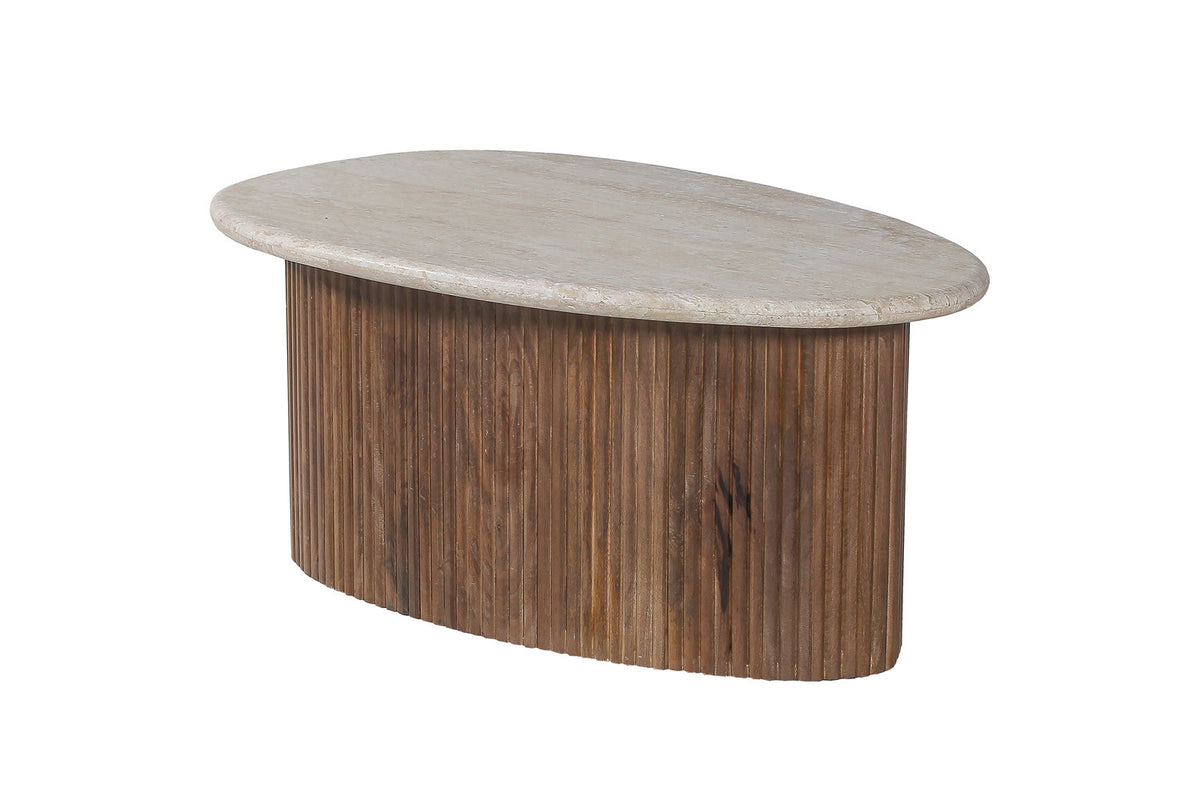 Salontafel Louis 90 cm Mango hout met Travertin Beige – breedte 90 cm, diepte 55 cm en hoogte 40 cm – aanzicht 4