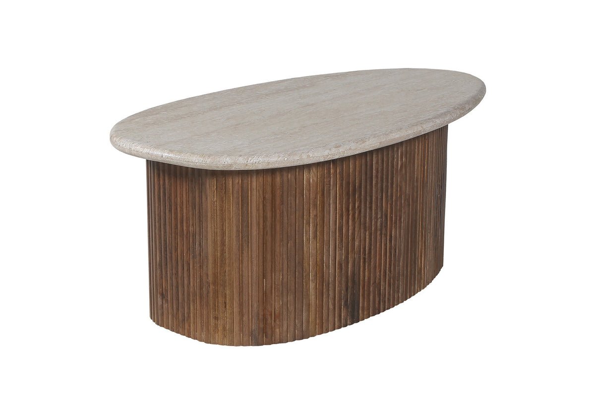 Salontafel Louis 90 cm Mango hout met Travertin Beige – breedte 90 cm, diepte 55 cm en hoogte 40 cm – aanzicht 5