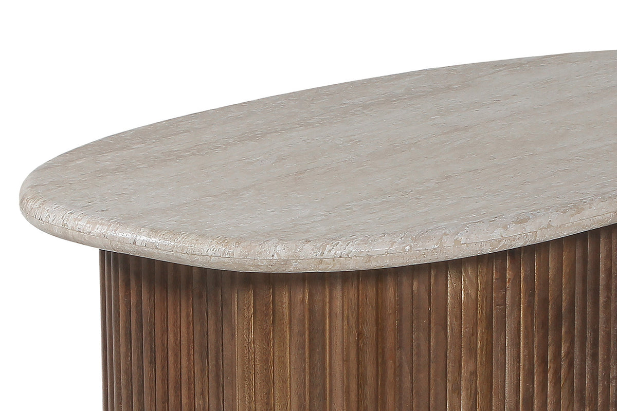 Salontafel Louis 90 cm Mango hout met Travertin Beige – breedte 90 cm, diepte 55 cm en hoogte 40 cm – aanzicht 6