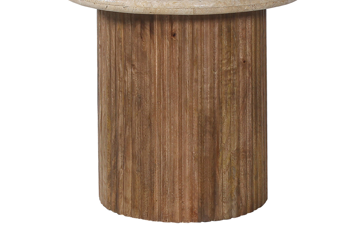 Bijzettafel Louis 50 cm Mango hout met Travertin Beige – breedte 50 cm, diepte 50 cm en hoogte 45 cm – aanzicht 3