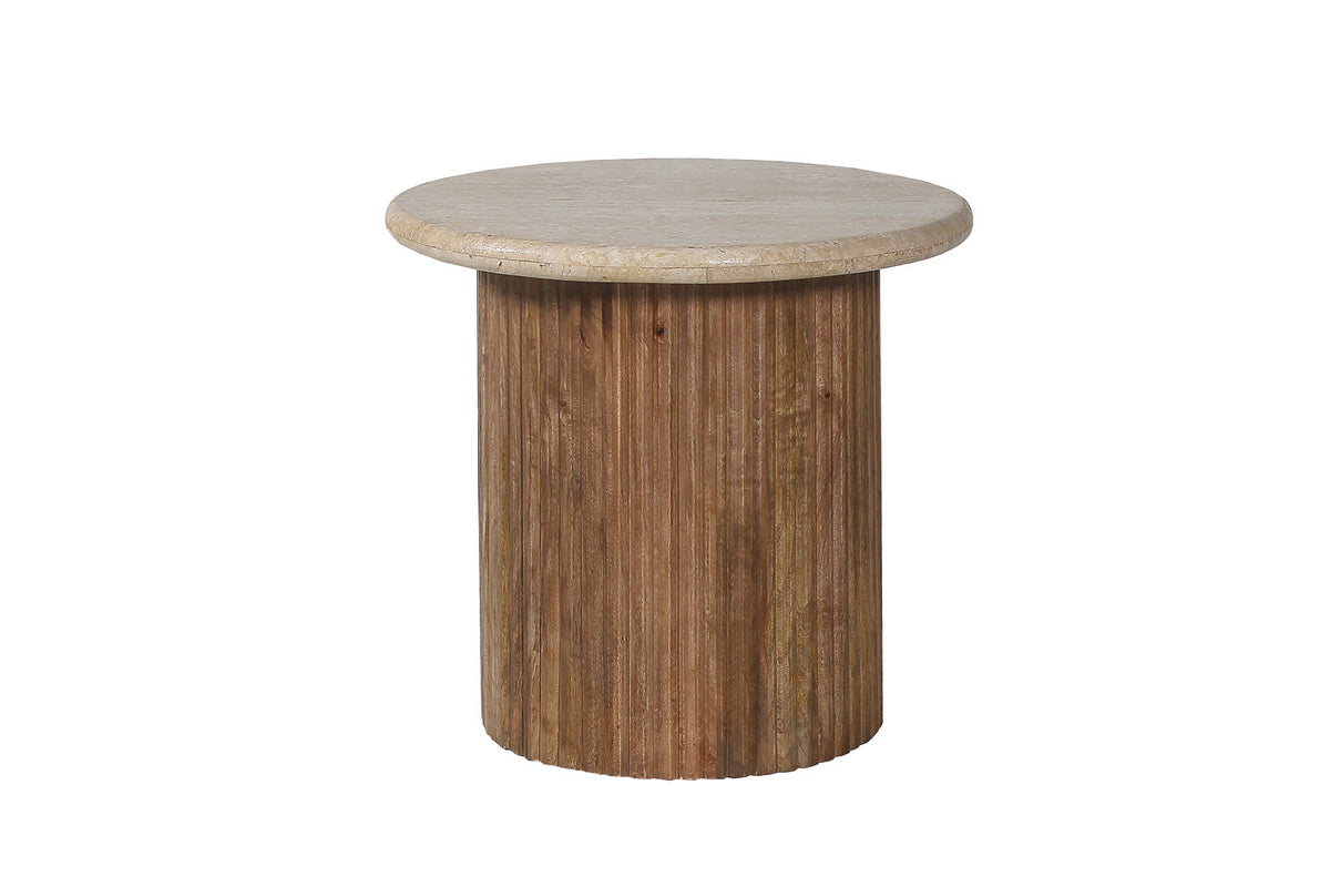 Bijzettafel Louis 50 cm Mango hout met Travertin Beige – breedte 50 cm, diepte 50 cm en hoogte 45 cm – aanzicht 4