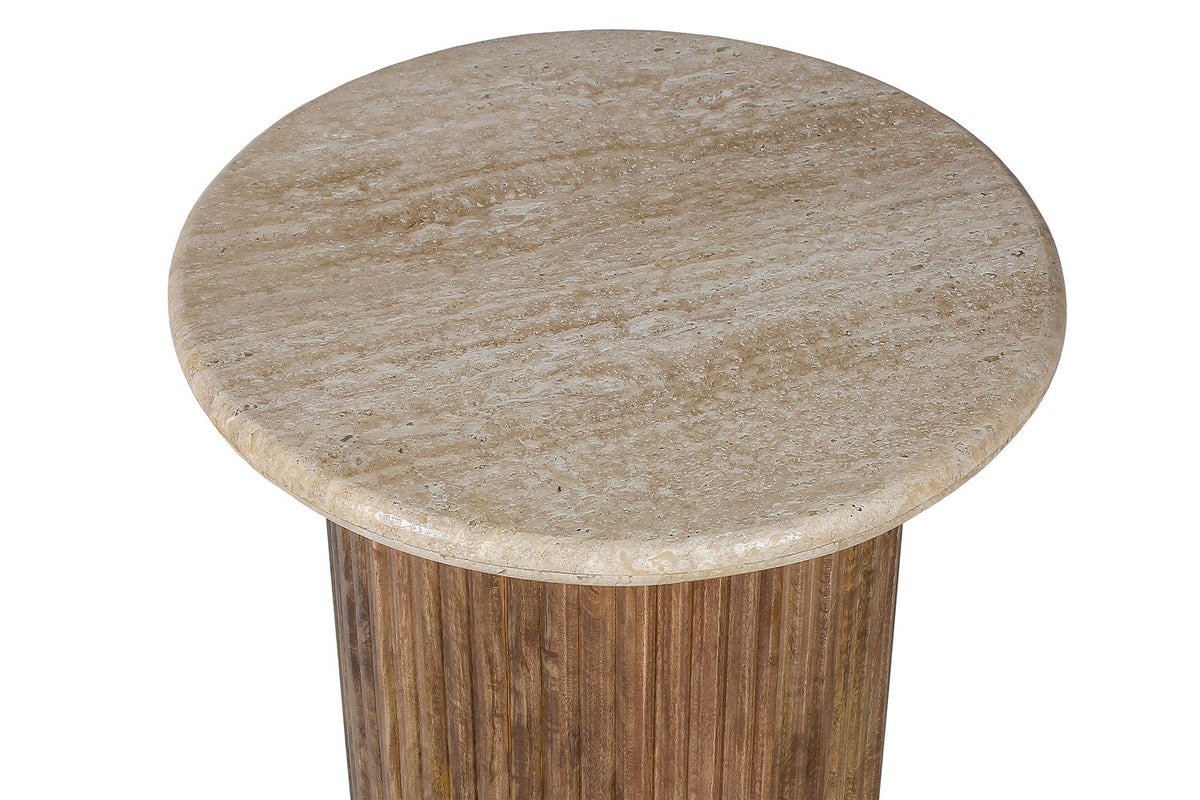 Bijzettafel Louis 50 cm Mango hout met Travertin Beige – breedte 50 cm, diepte 50 cm en hoogte 45 cm – aanzicht 5