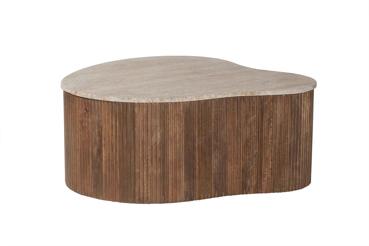 Salontafel Paul 83 cm Mango hout met Travertin Beige – breedte 83 cm, diepte 72 cm en hoogte 34 cm – aanzicht 3
