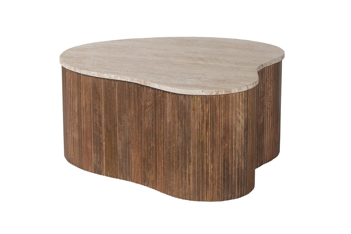 Salontafel Paul 83 cm Mango hout met Travertin Beige – breedte 83 cm, diepte 72 cm en hoogte 34 cm – aanzicht 4