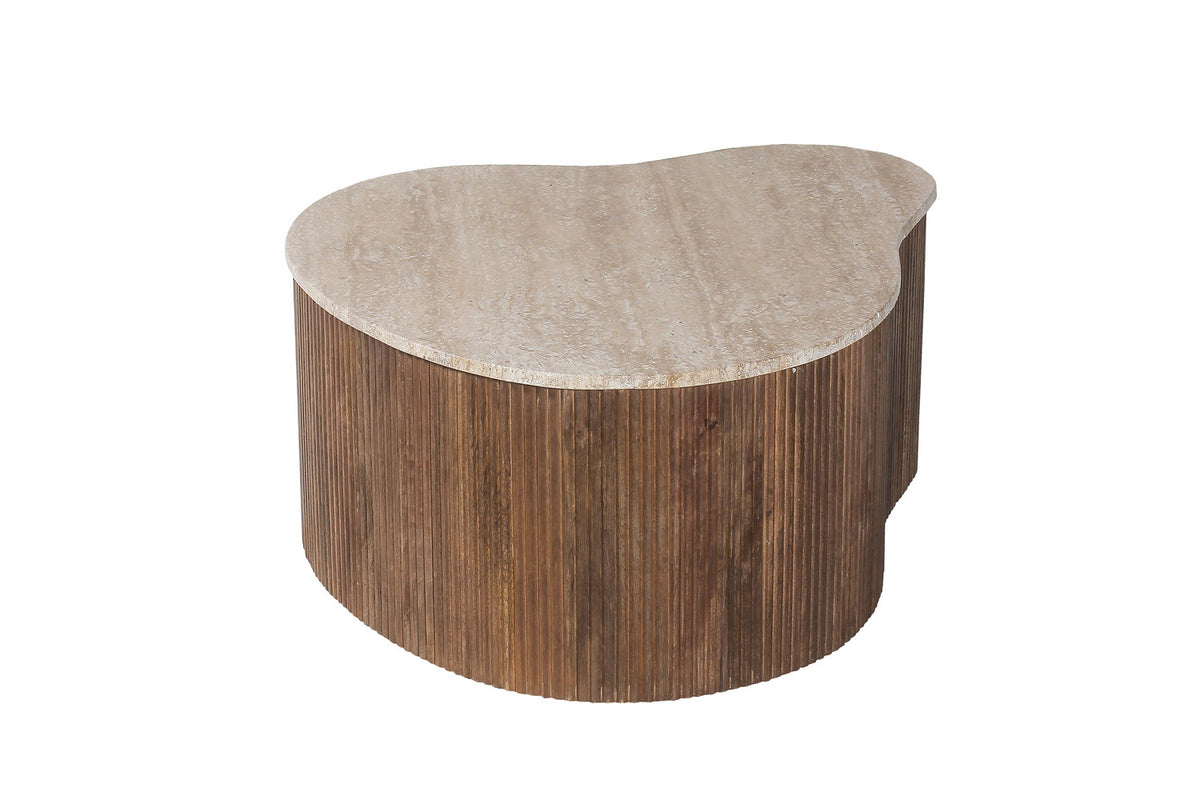 Salontafel Paul 83 cm Mango hout met Travertin Beige – breedte 83 cm, diepte 72 cm en hoogte 34 cm – aanzicht 5