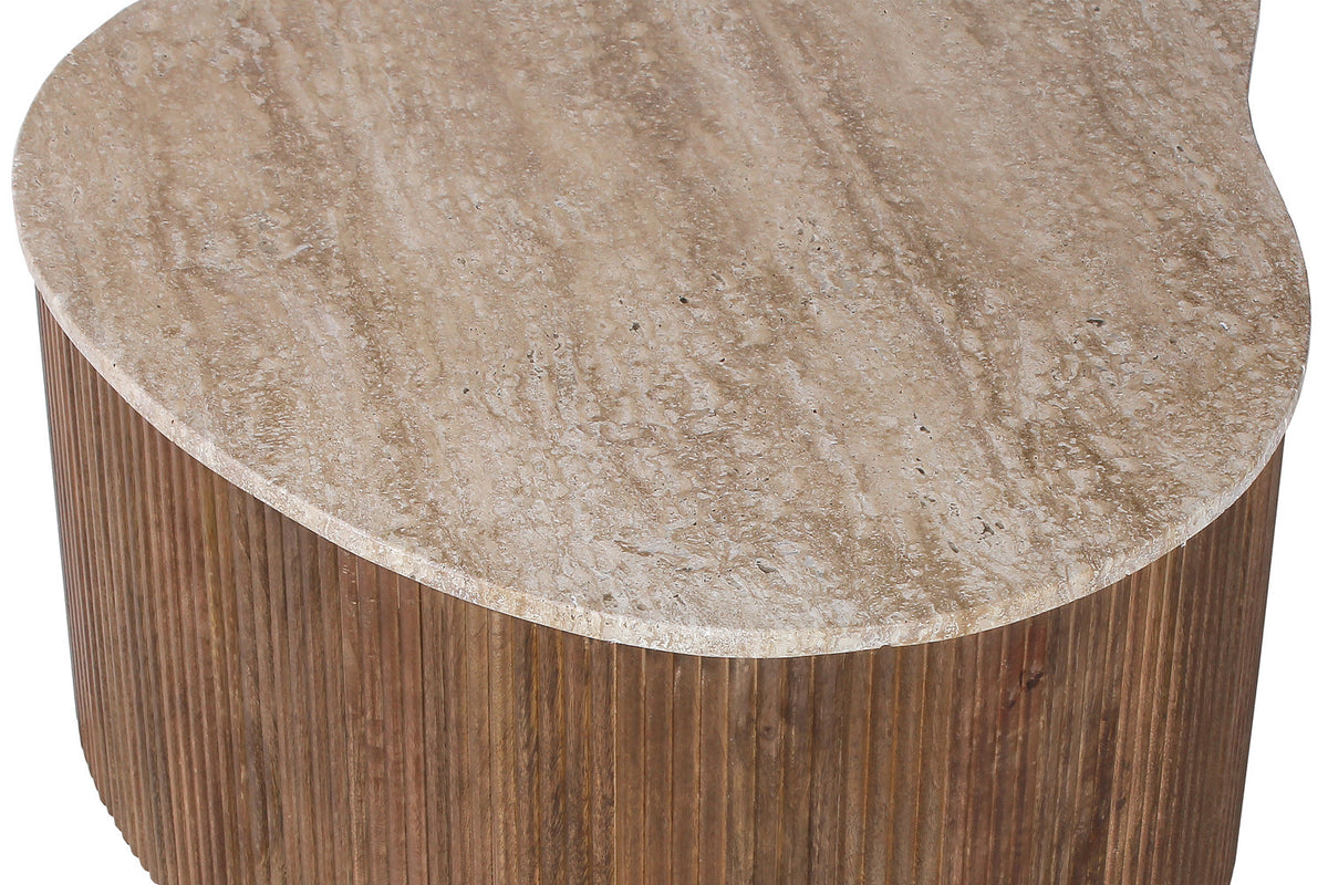 Salontafel Paul 83 cm Mango hout met Travertin Beige – breedte 83 cm, diepte 72 cm en hoogte 34 cm – aanzicht 6