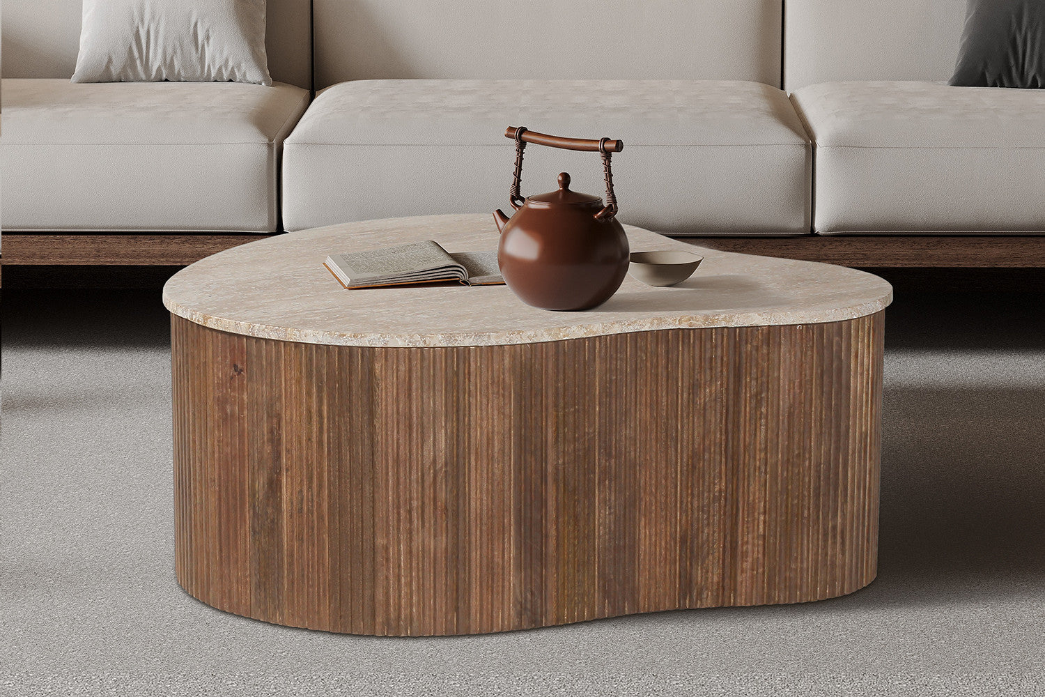 Salontafel 'Paul' 83 cm Mango hout met Travertin Beige – Rousseau 3405