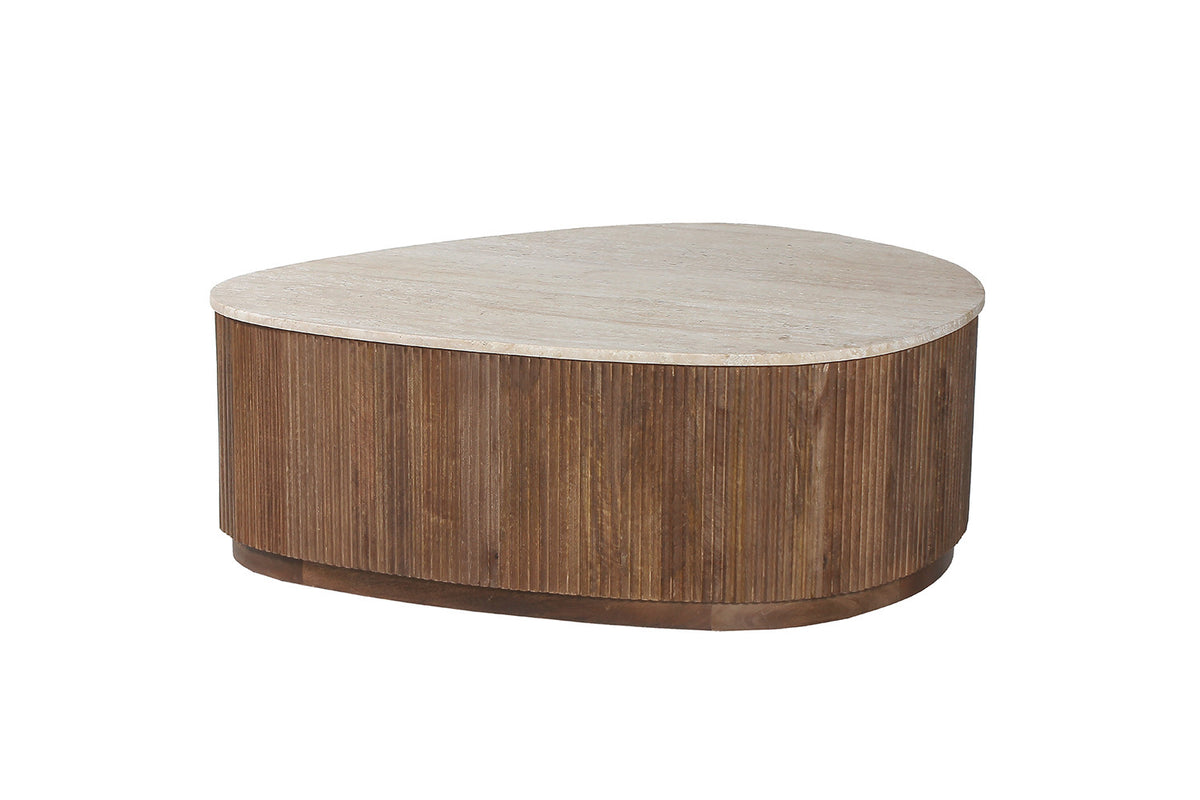 Salontafel Nolan 100 cm Mango hout met Travertin Beige – breedte 100 cm, diepte 80 cm en hoogte 35 cm – aanzicht 3