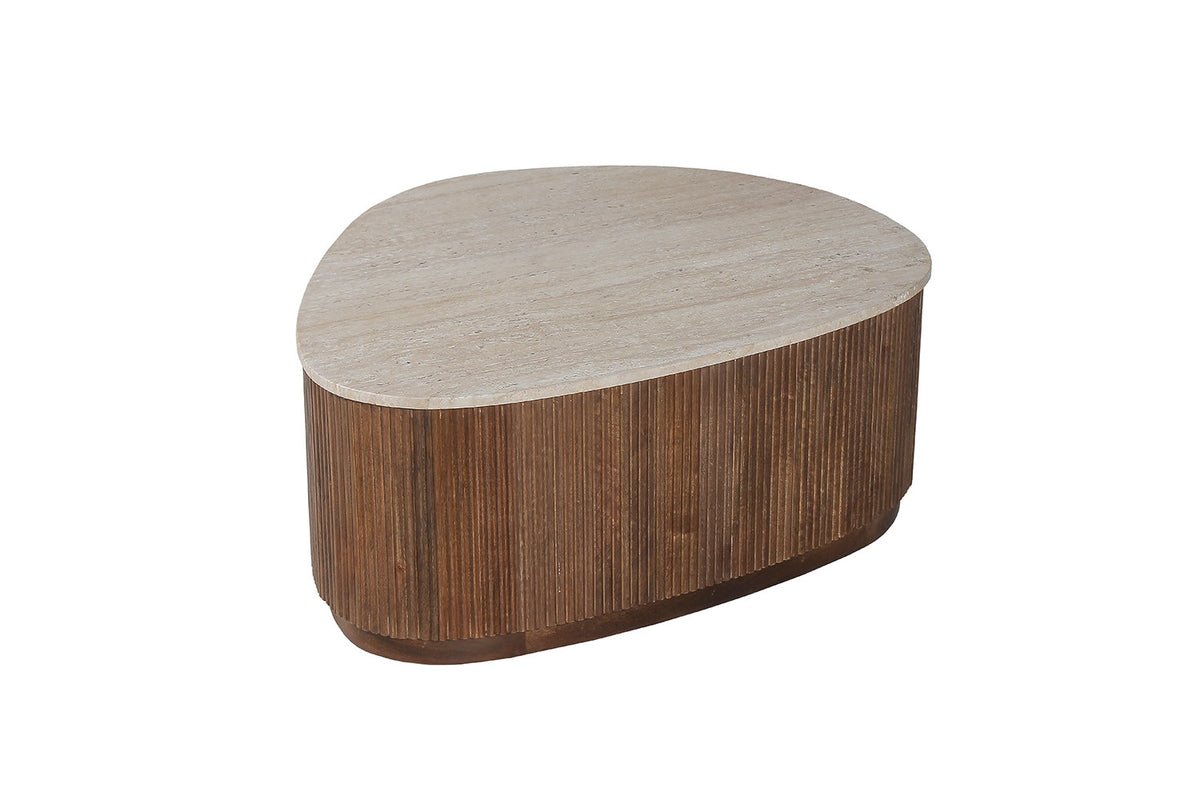 Salontafel Nolan 100 cm Mango hout met Travertin Beige – breedte 100 cm, diepte 80 cm en hoogte 35 cm – aanzicht 4