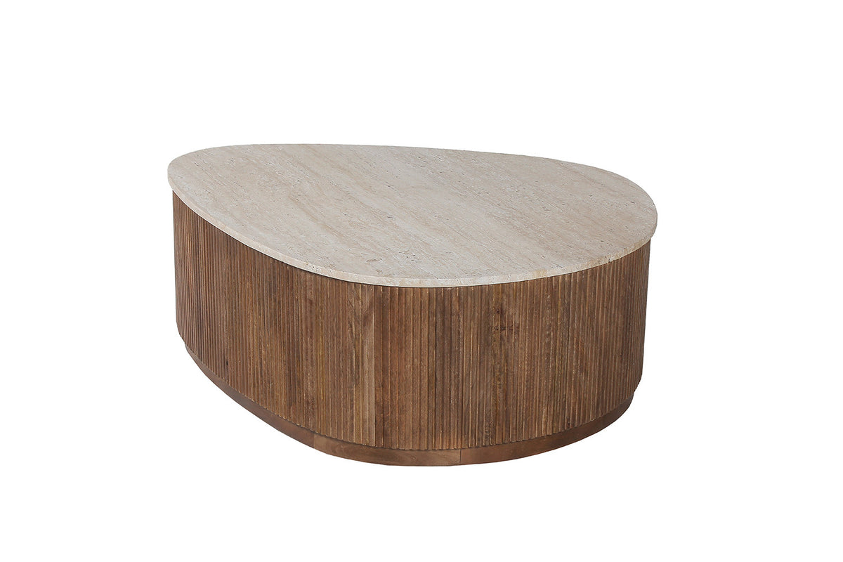 Salontafel Nolan 100 cm Mango hout met Travertin Beige – breedte 100 cm, diepte 80 cm en hoogte 35 cm – aanzicht 5