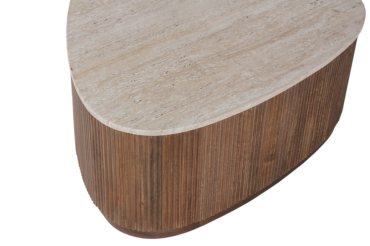 Salontafel Nolan 100 cm Mango hout met Travertin Beige – breedte 100 cm, diepte 80 cm en hoogte 35 cm – aanzicht 6
