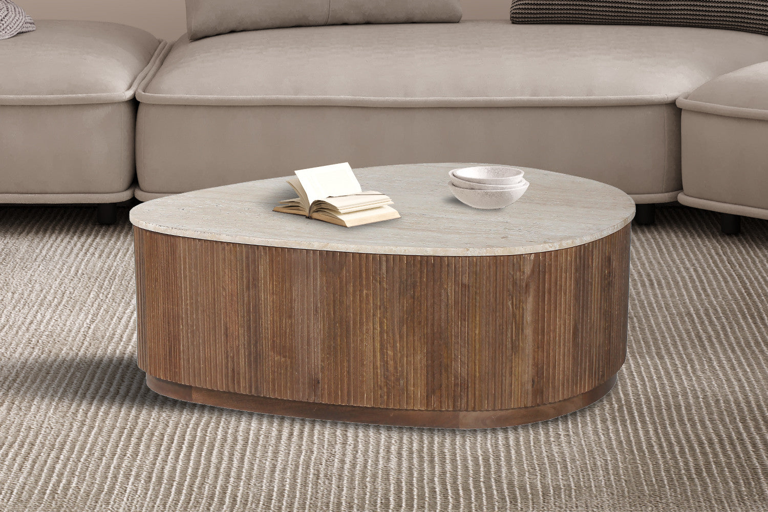 Salontafel 'Nolan' 100 cm Mango hout met Travertin Beige – Rousseau 3406