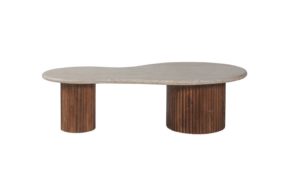 Salontafel Marlon 120 cm Mango hout met Travertin Beige – breedte 120 cm, diepte 60 cm en hoogte 40 cm – aanzicht 3