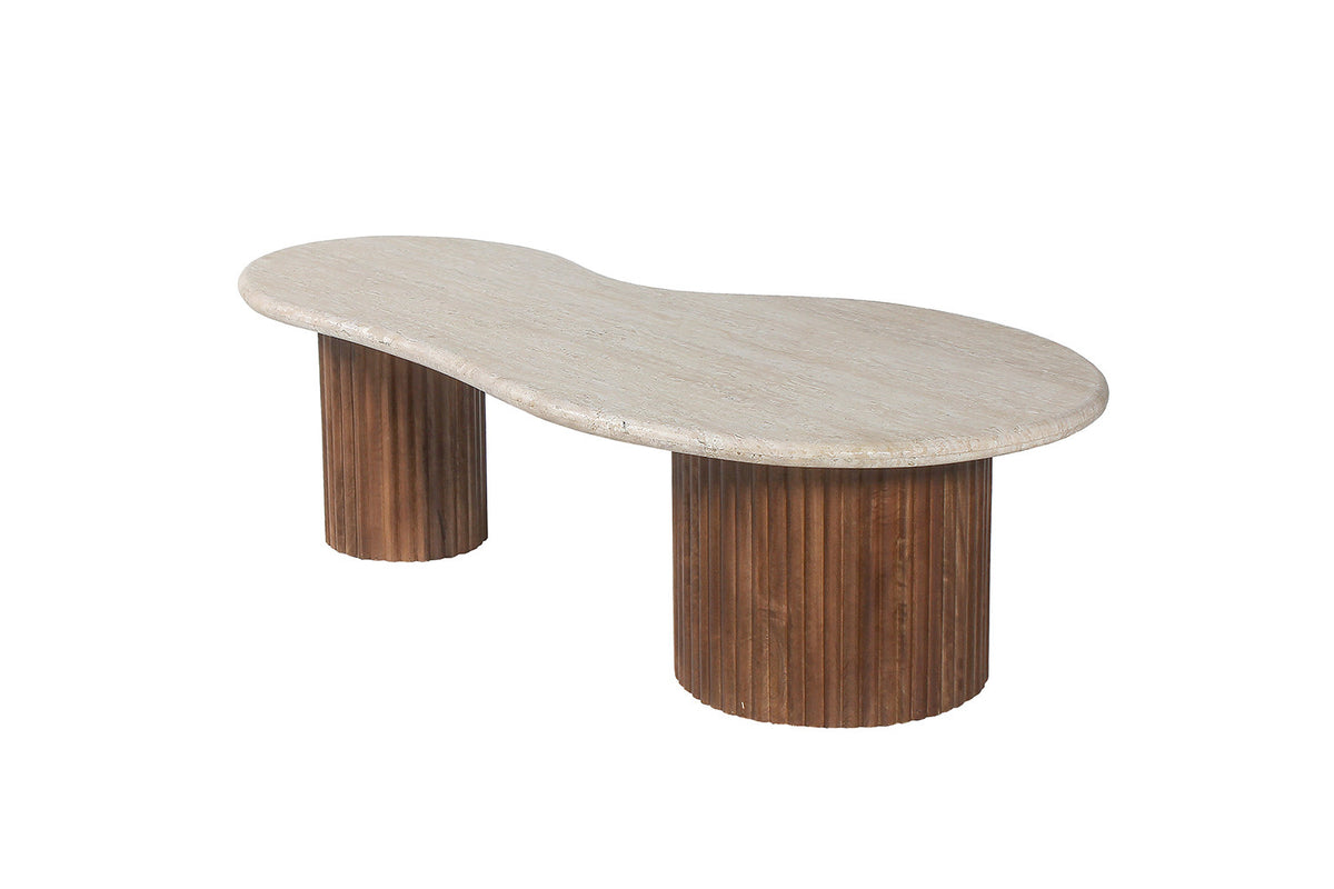 Salontafel Marlon 120 cm Mango hout met Travertin Beige – breedte 120 cm, diepte 60 cm en hoogte 40 cm – aanzicht 4