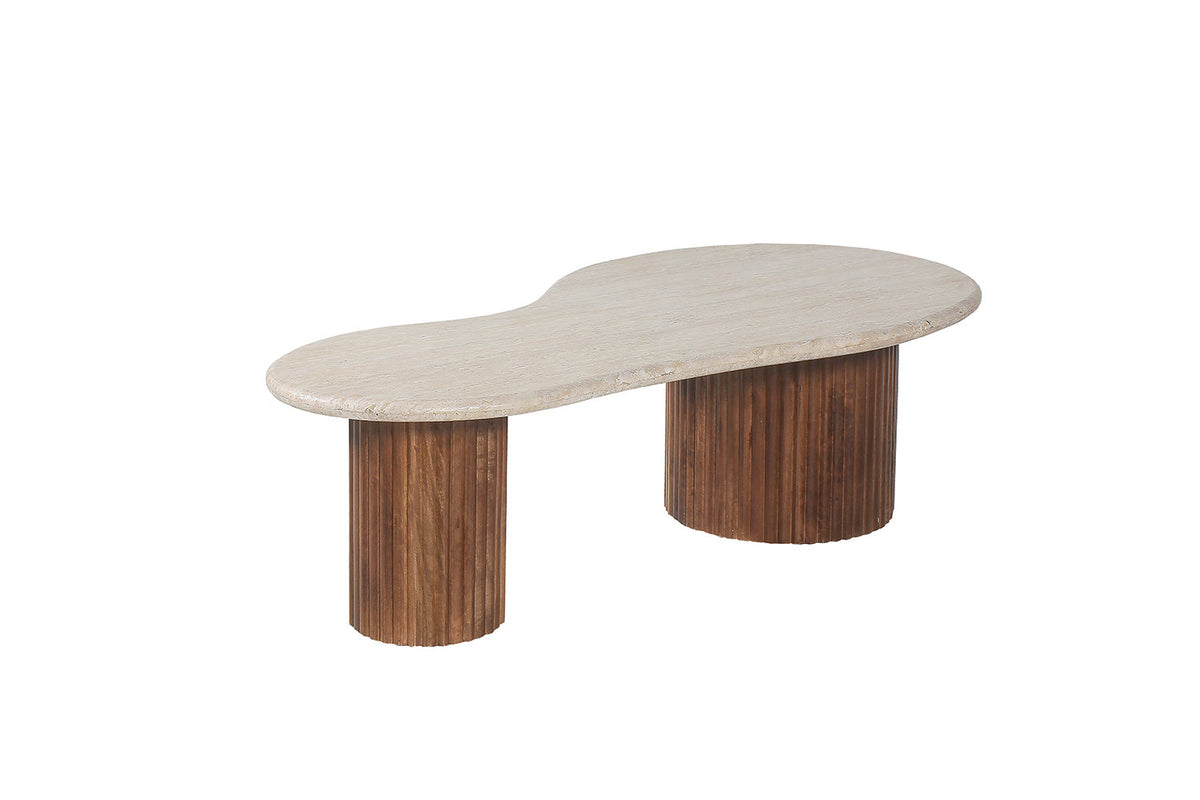 Salontafel Marlon 120 cm Mango hout met Travertin Beige – breedte 120 cm, diepte 60 cm en hoogte 40 cm – aanzicht 5