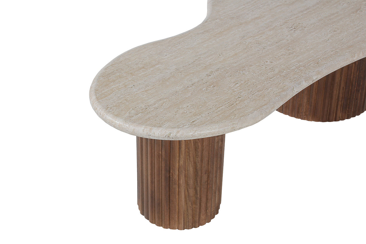 Salontafel Marlon 120 cm Mango hout met Travertin Beige – breedte 120 cm, diepte 60 cm en hoogte 40 cm – aanzicht 6
