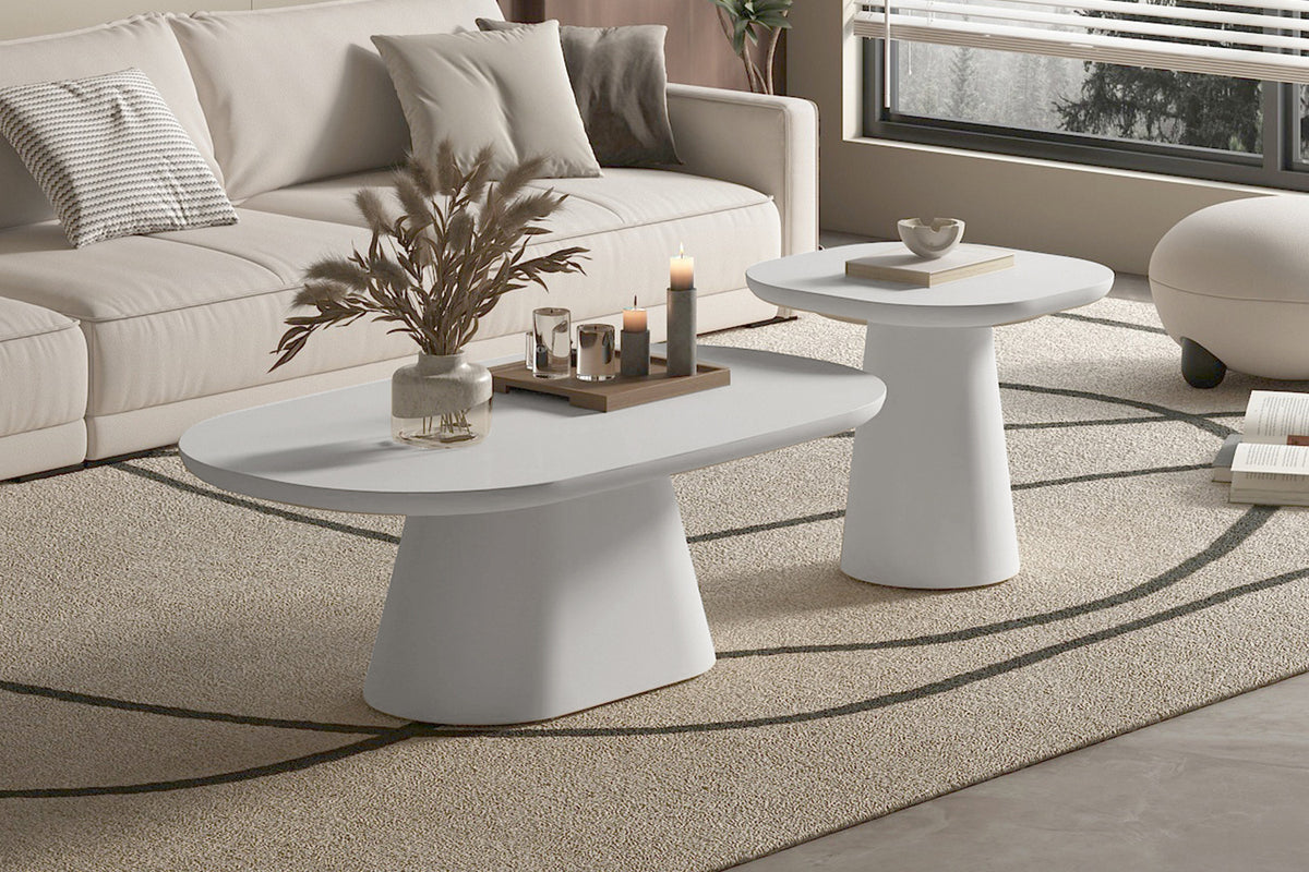 Salontafel Tavira 120 cm Ovaal Cement Ecru – breedte 120 cm, diepte 70 cm en hoogte 40 cm – aanzicht 2