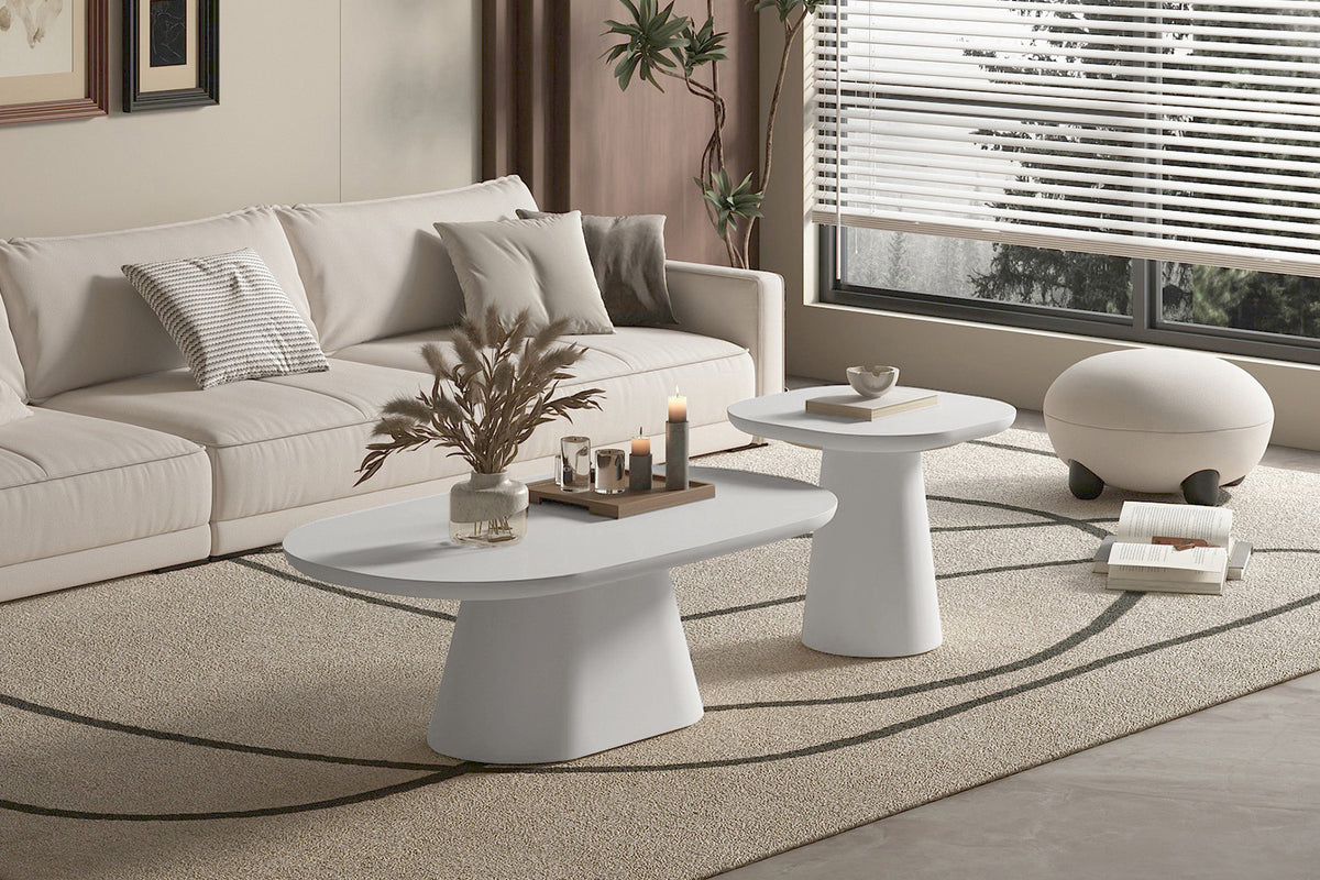 Salontafel Tavira 120 cm Ovaal Cement Ecru – breedte 120 cm, diepte 70 cm en hoogte 40 cm – aanzicht 3
