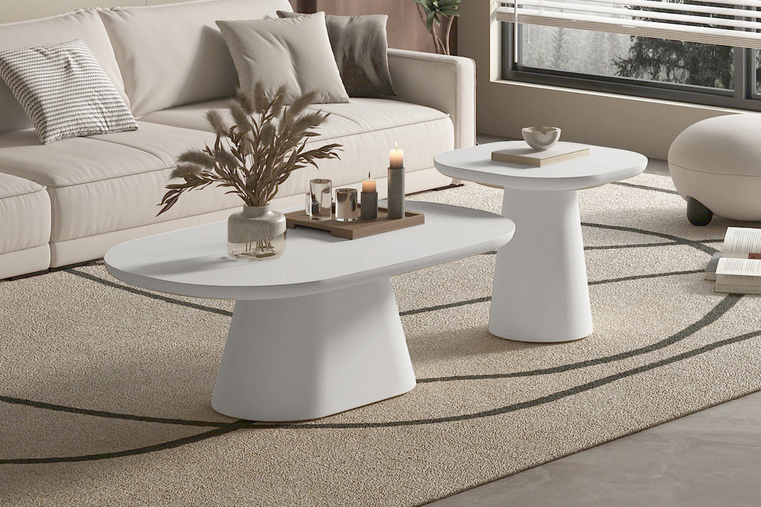 Salontafel 'Tavira' 55 cm Ovaal Cement Ecru - afbeelding 2
