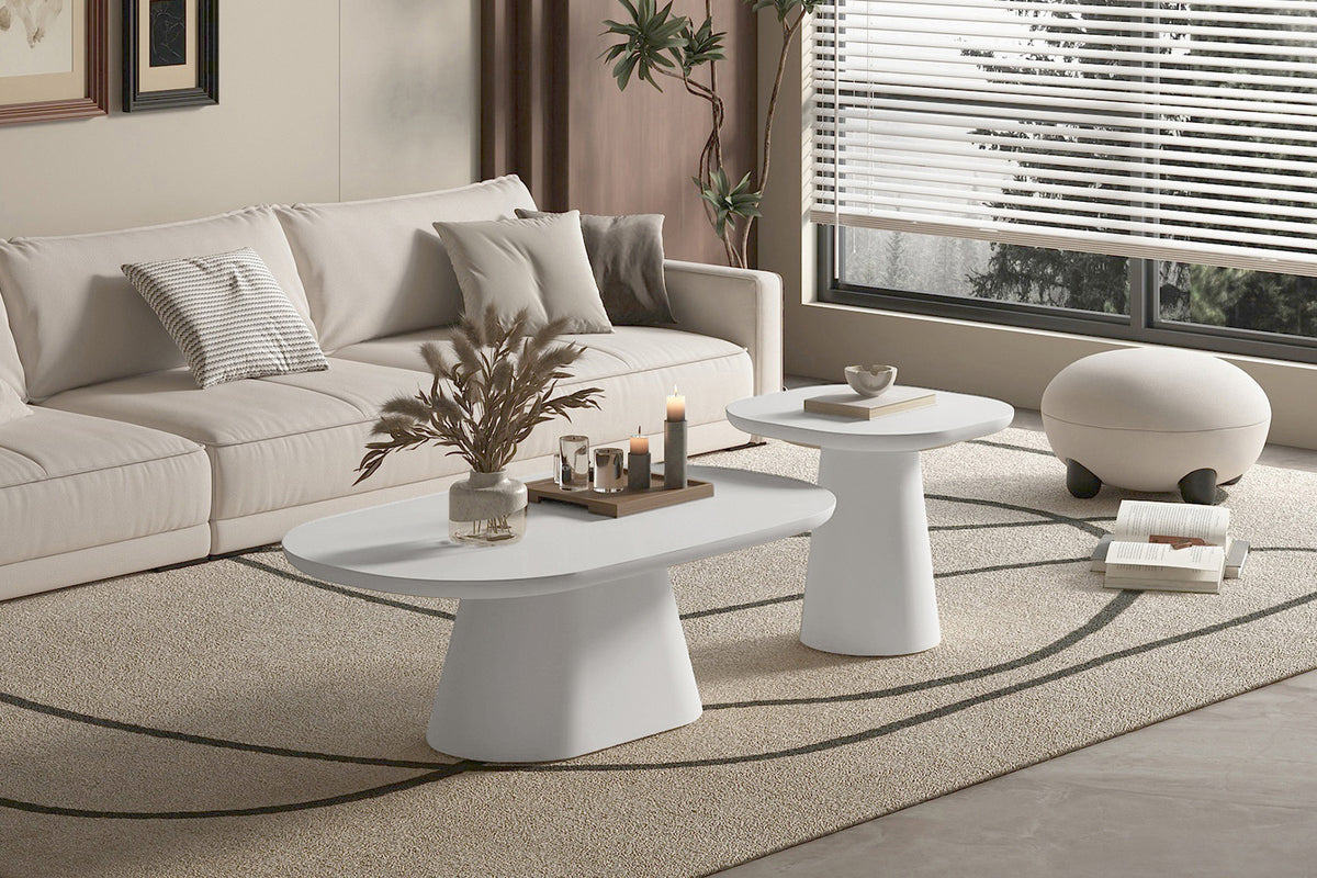 Salontafel Tavira 55 cm Ovaal Cement Ecru – breedte 55 cm, diepte 55 cm en hoogte 50 cm – aanzicht 3