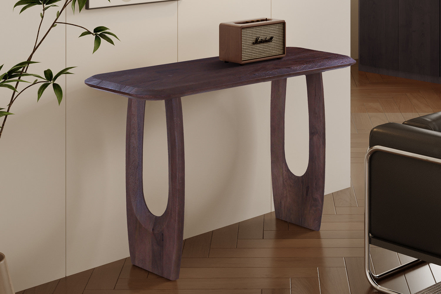 NEW - Console 'Braga' Deens Ovaal Mango hout Donkerbruin - afbeelding 2
