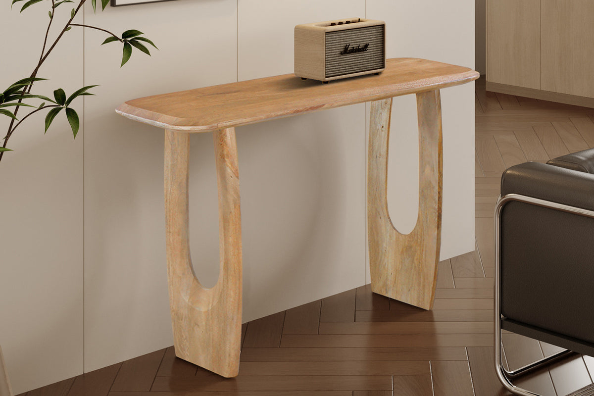 Console Braga Deens Ovaal Mango hout Amandel – breedte 120 cm, diepte 40 cm en hoogte 76 cm – aanzicht 2