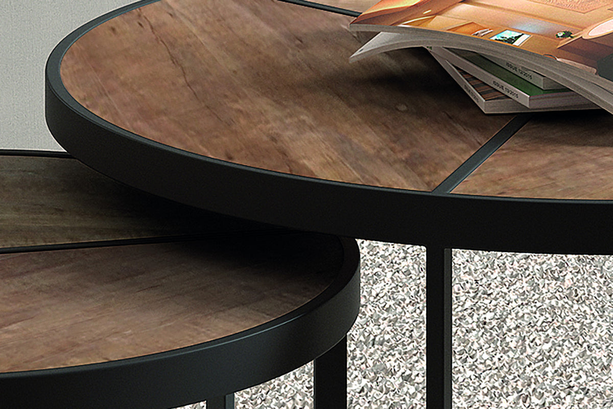 Salontafel Laveu 2-delig Mango hout – breedte 70-50 cm, diepte 70-50 cm en hoogte 40-31 cm – aanzicht 2