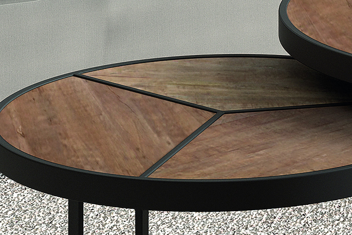 Salontafel Laveu 2-delig Mango hout – breedte 70-50 cm, diepte 70-50 cm en hoogte 40-31 cm – aanzicht 3