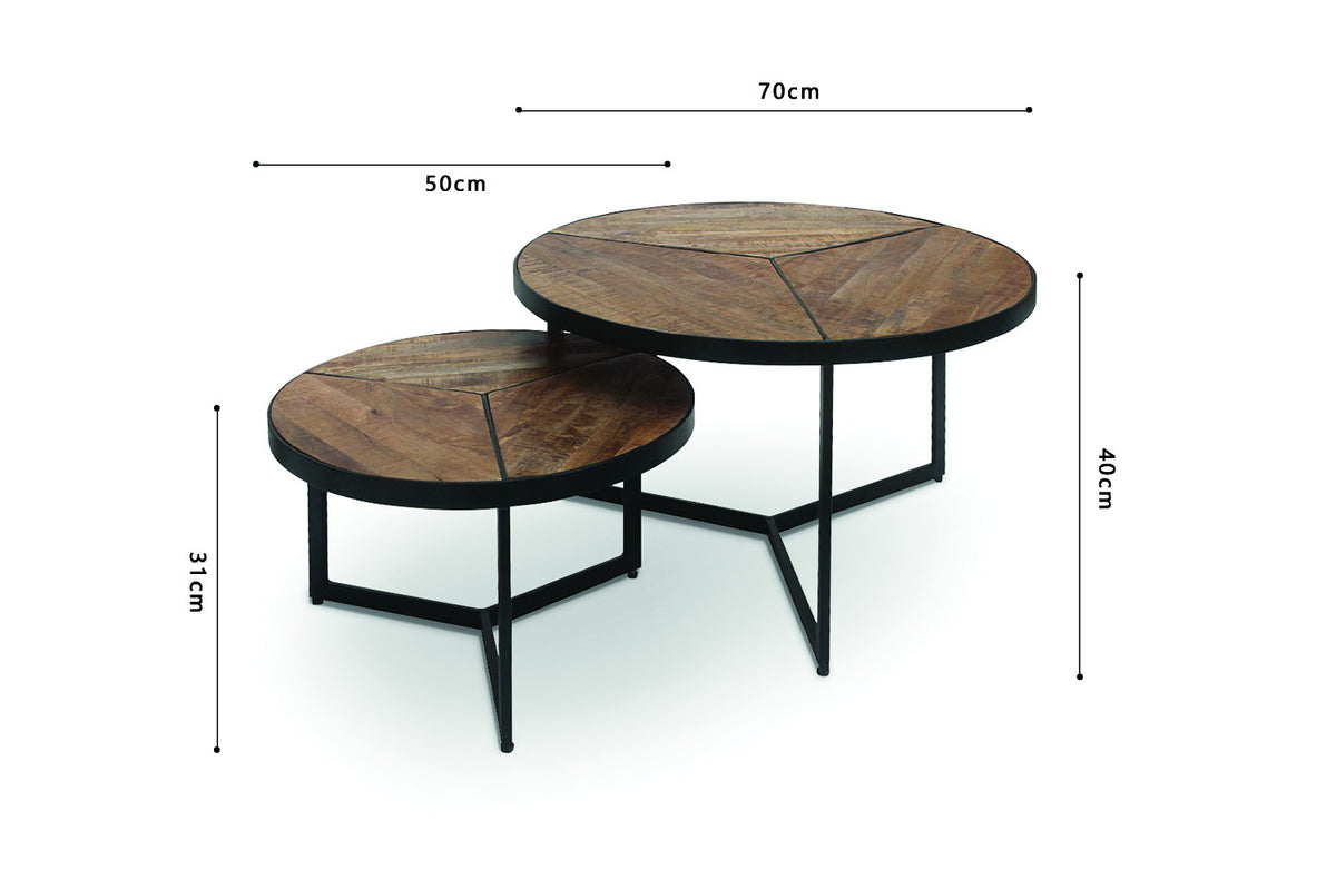 Salontafel Laveu 2-delig Mango hout – breedte 70-50 cm, diepte 70-50 cm en hoogte 40-31 cm – aanzicht 6