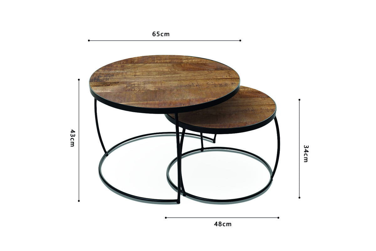 Salontafel Lars 2-delig Mango hout – breedte 65-48 cm, diepte 65-48 cm en hoogte 43-34 cm – aanzicht 6