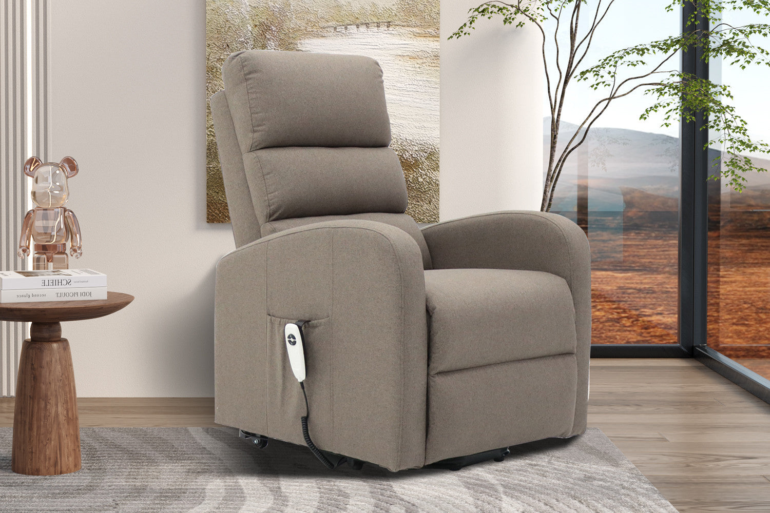 Electrische relax met lift 'Bruges' Stof Taupe – Rousseau 4810-4