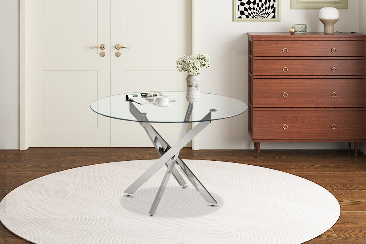 Tafel Lasi 120 cm Rond Glas, Poten Chroom – breedte 120 cm, diepte 120 cm en hoogte 77 cm – aanzicht 2