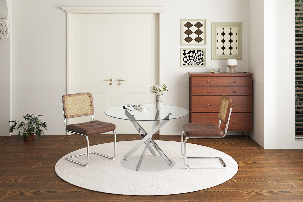Tafel Lasi 120 cm Rond Glas, Poten Chroom – breedte 120 cm, diepte 120 cm en hoogte 77 cm – aanzicht 3