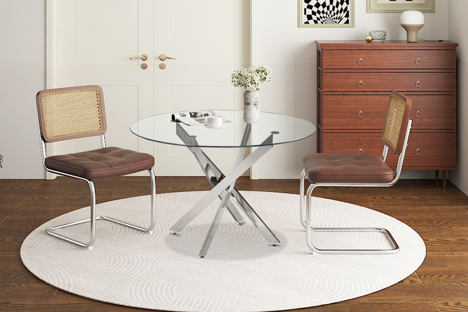 Tafel 'Lasi' 120 cm Rond Glas, Poten Chroom – Rousseau 50112