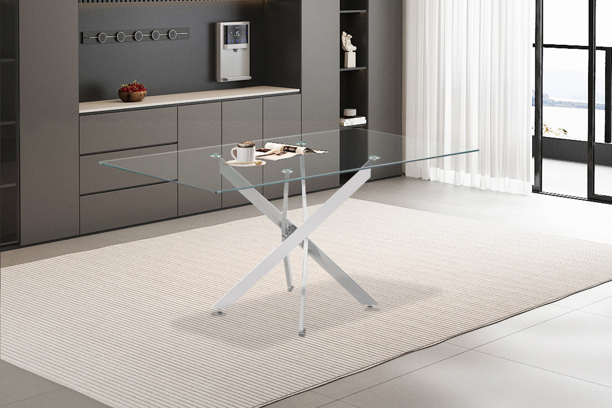 Tafel Lasi 160 cm Glas, Poten Chroom – breedte 160 cm, diepte 90 cm en hoogte 75 cm – aanzicht 2