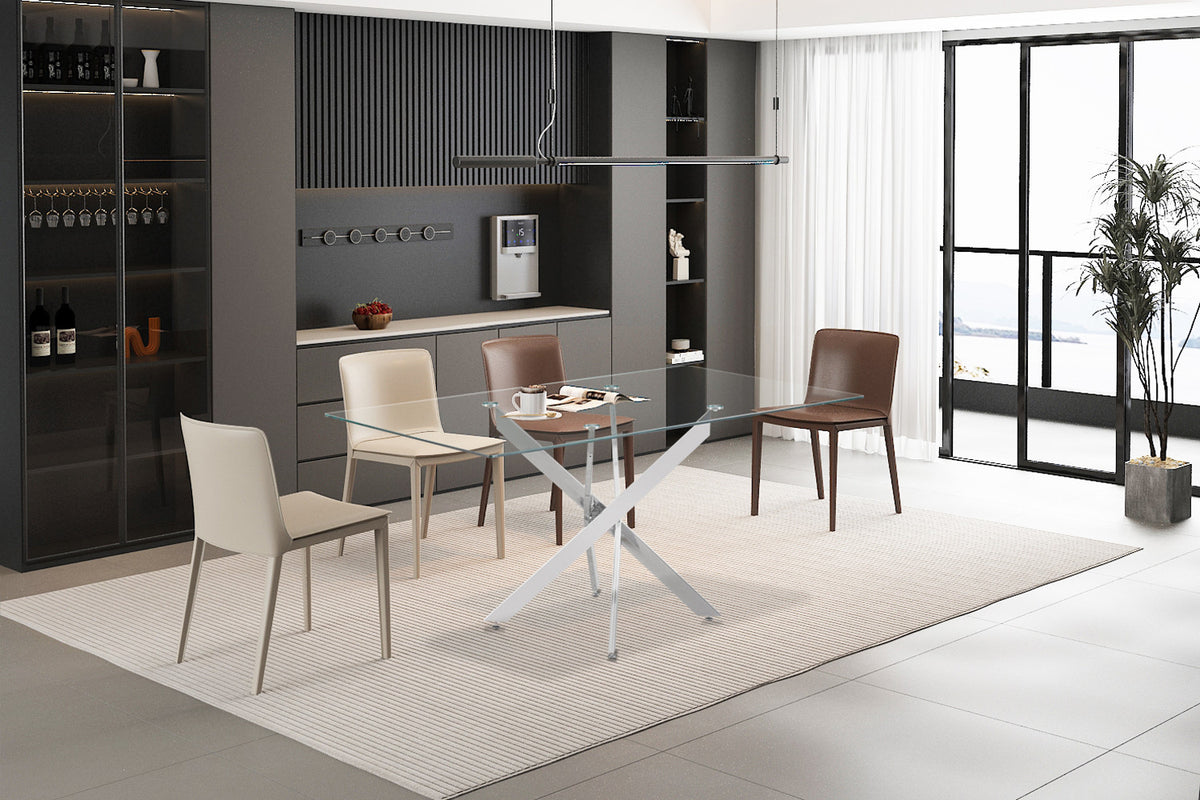 Tafel Lasi 160 cm Glas, Poten Chroom – breedte 160 cm, diepte 90 cm en hoogte 75 cm – aanzicht 3
