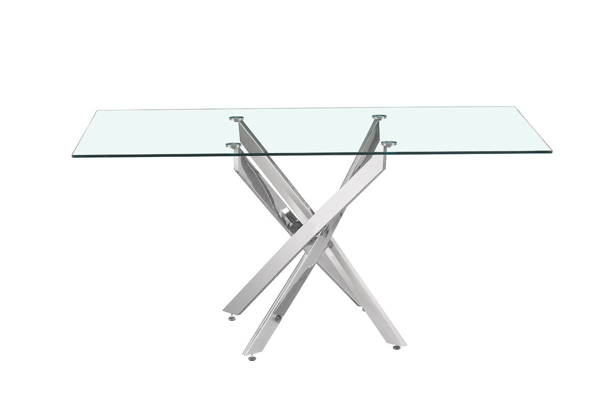 Tafel Lasi 160 cm Glas, Poten Chroom – breedte 160 cm, diepte 90 cm en hoogte 75 cm – aanzicht 4