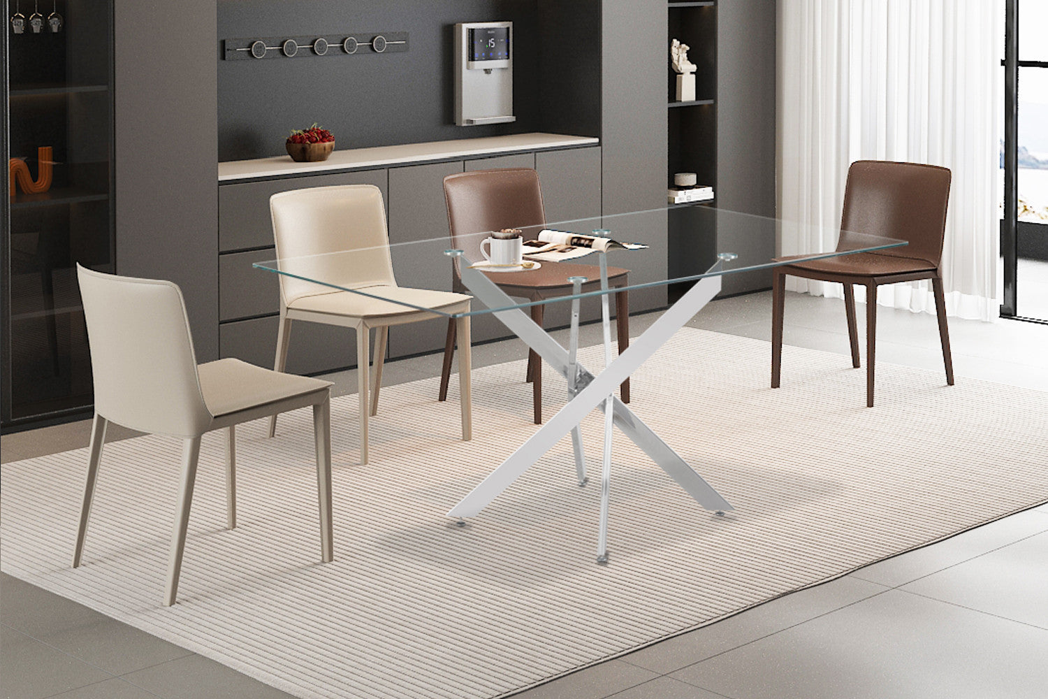 Tafel 'Lasi' 160 cm Glas, Poten Chroom – Rousseau 50116