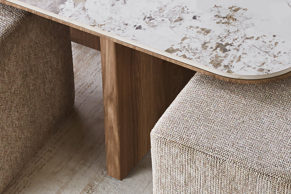 Salontafel Evora met 4 poefs stof Glanzend Steen Pandora – breedte 80 cm, diepte 45 cm en hoogte 80 cm – aanzicht 5