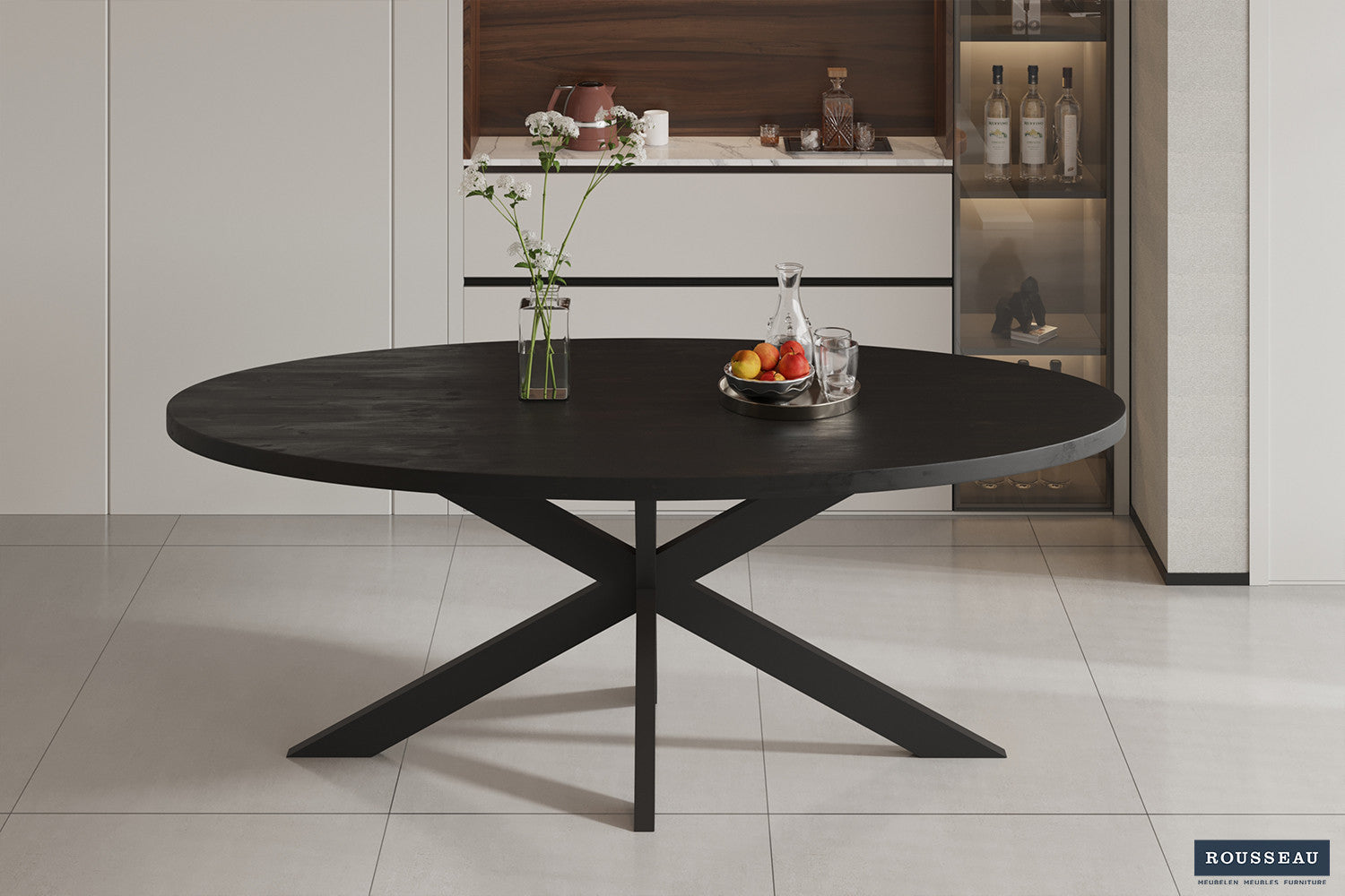 SALE - Tafel 'Alexa' 200 cm Ovaal Mango hout zwart – Rousseau 51530-2