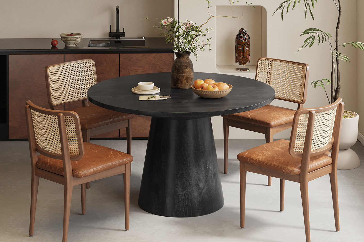 Tafel 'Tommy' 130 cm Rond Mango hout Zwart – Rousseau 51555-2