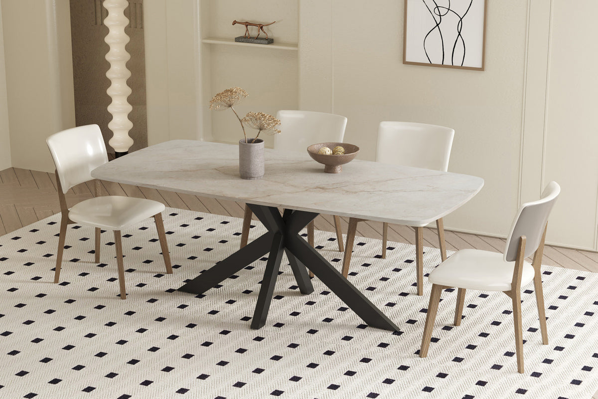 Tafel Apollo 180 cm Deens Ovaal Glanzend Steen Beige – breedte 180 cm, diepte 90 cm en hoogte 76 cm – aanzicht 2