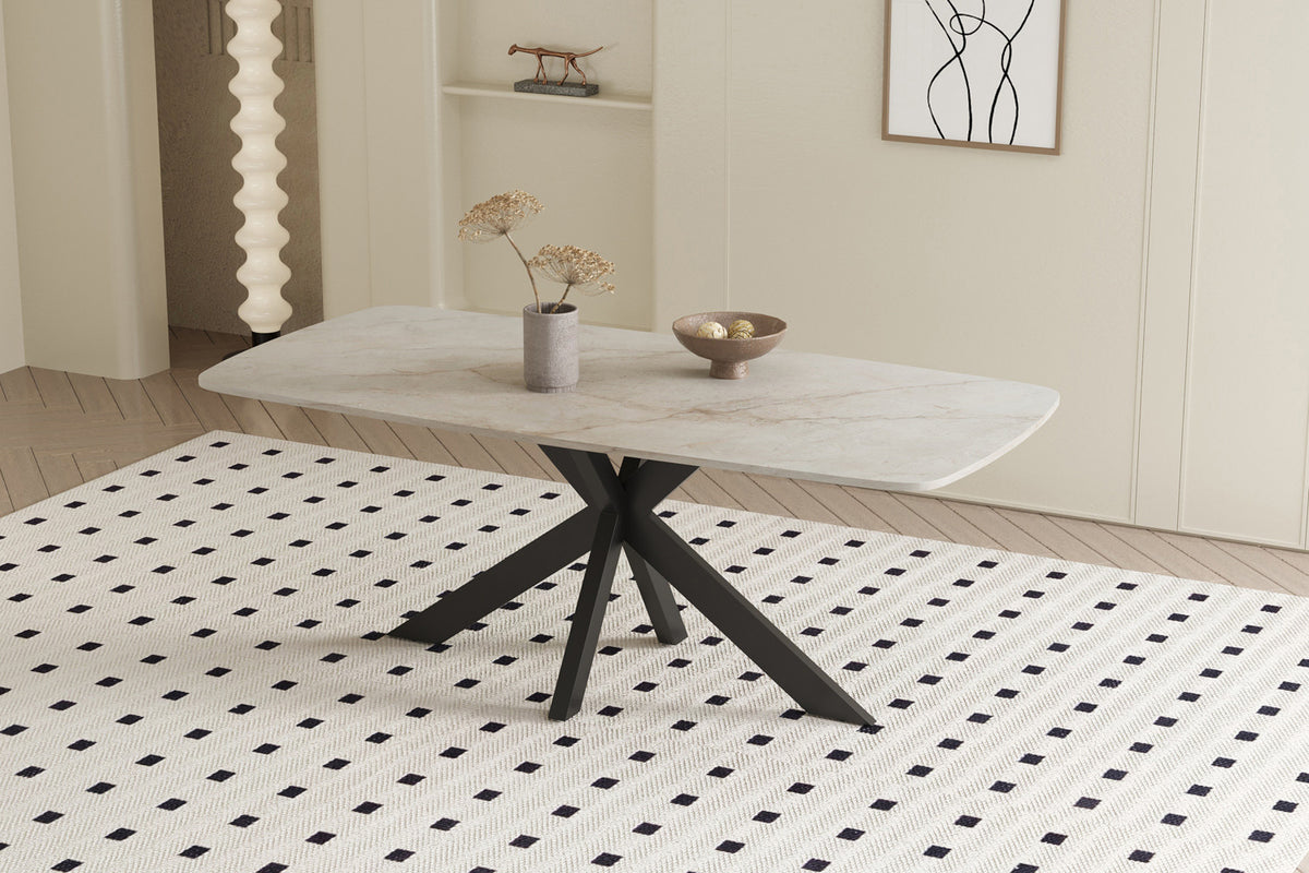 Tafel Apollo 180 cm Deens Ovaal Glanzend Steen Beige – breedte 180 cm, diepte 90 cm en hoogte 76 cm – aanzicht 3