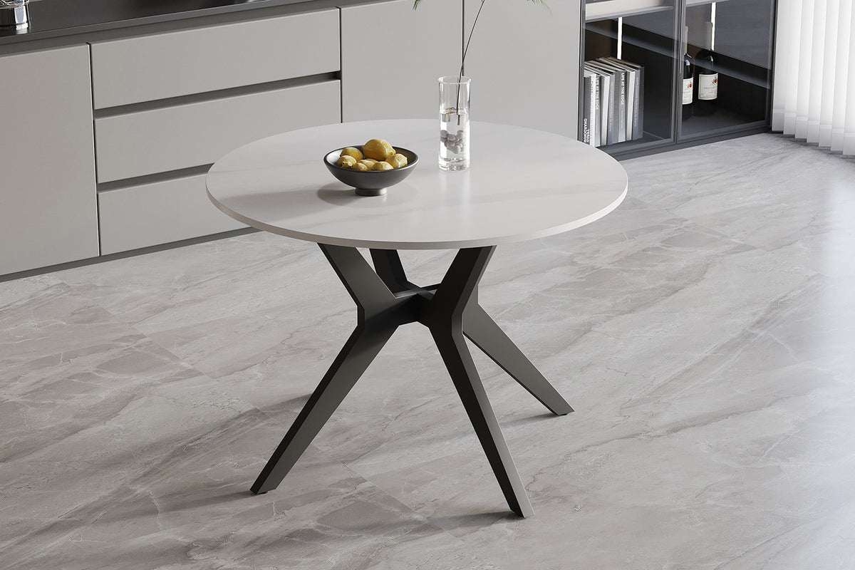 Tafel Apollo 110 cm Rond Glanzend Steen Snow Wit – breedte 110 cm, diepte 110 cm en hoogte 75.5 cm – aanzicht 3