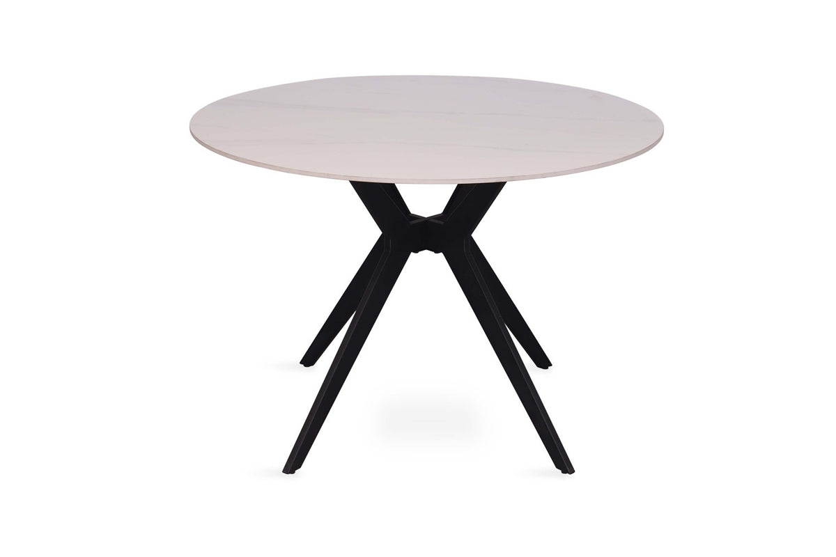 Tafel Apollo 110 cm Rond Glanzend Steen Snow Wit – breedte 110 cm, diepte 110 cm en hoogte 75.5 cm – aanzicht 4