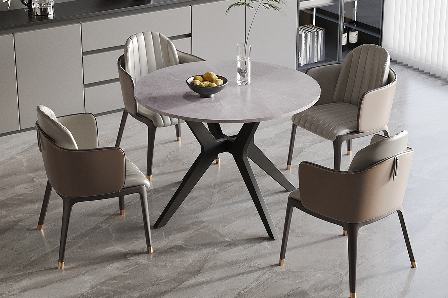 Tafel 'Apollo' 110 cm Rond Glanzend Steen Italian Grijs – Rousseau 51935-5