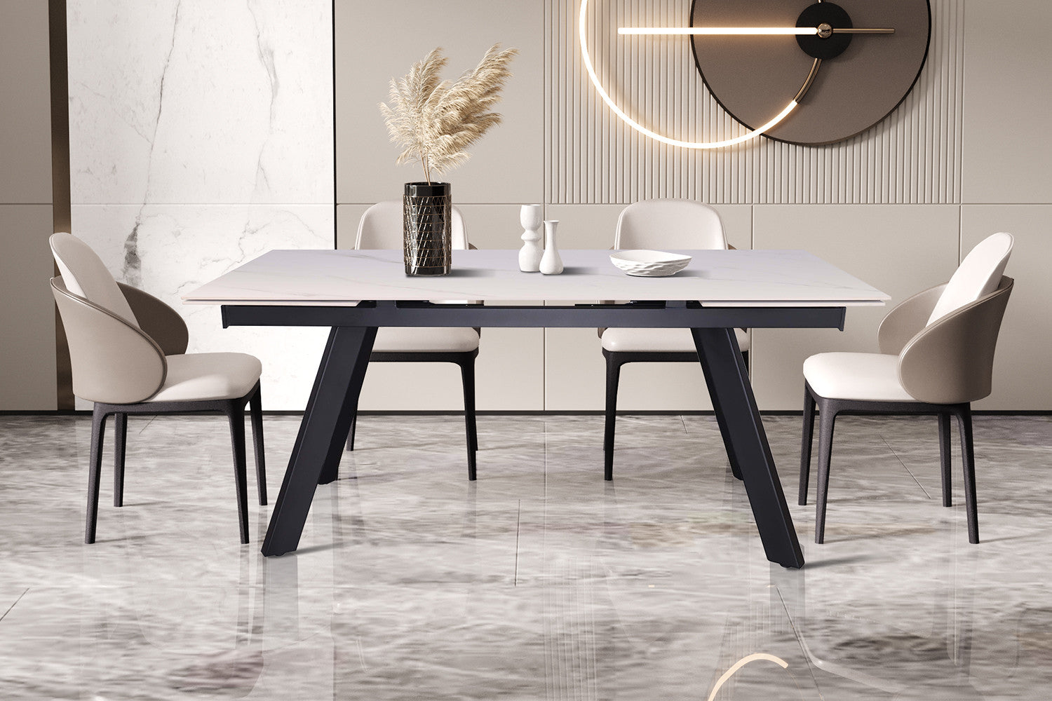 Uitschuifbare tafel 'Hera' 160-240 cm Rechthoekig Steen Wit - afbeelding 2