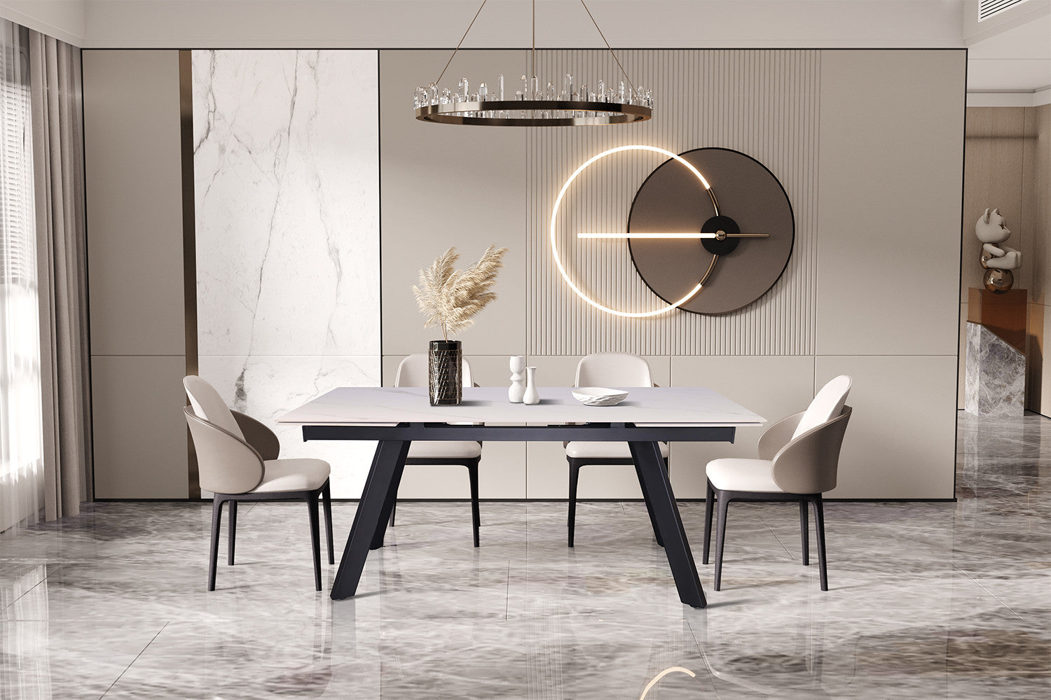 Uitschuifbare tafel 'Hera' 160-240 cm Rechthoekig Steen Wit – Rousseau 51936-1