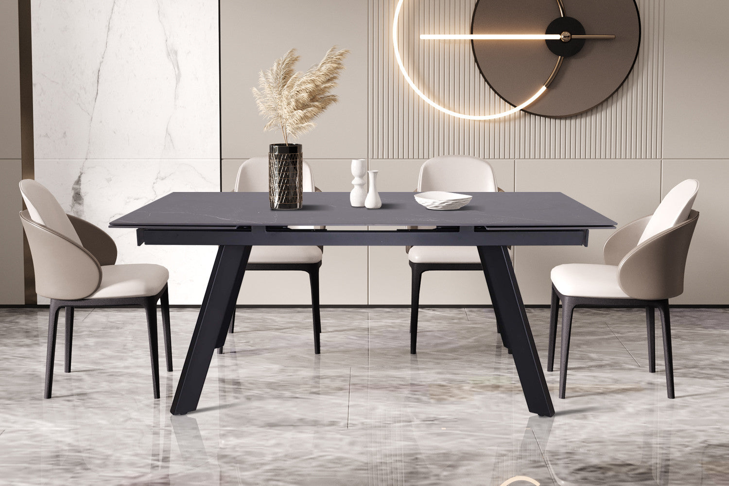 Uitschuifbare tafel 'Hera' 160-240 cm Rechthoekig Steen Zwart - afbeelding 2
