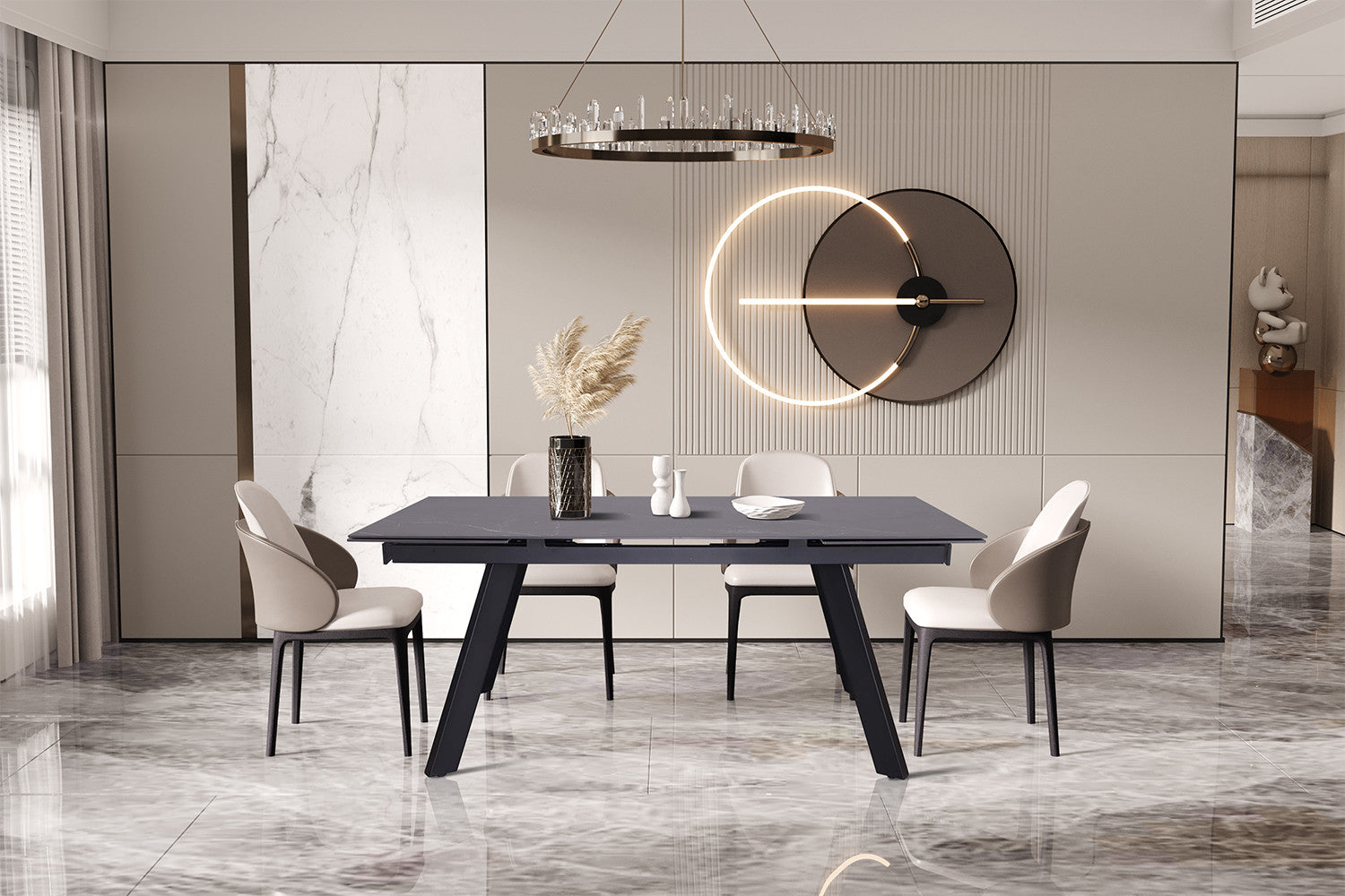 Uitschuifbare tafel 'Hera' 160-240 cm Rechthoekig Steen Zwart – Rousseau 51936-2
